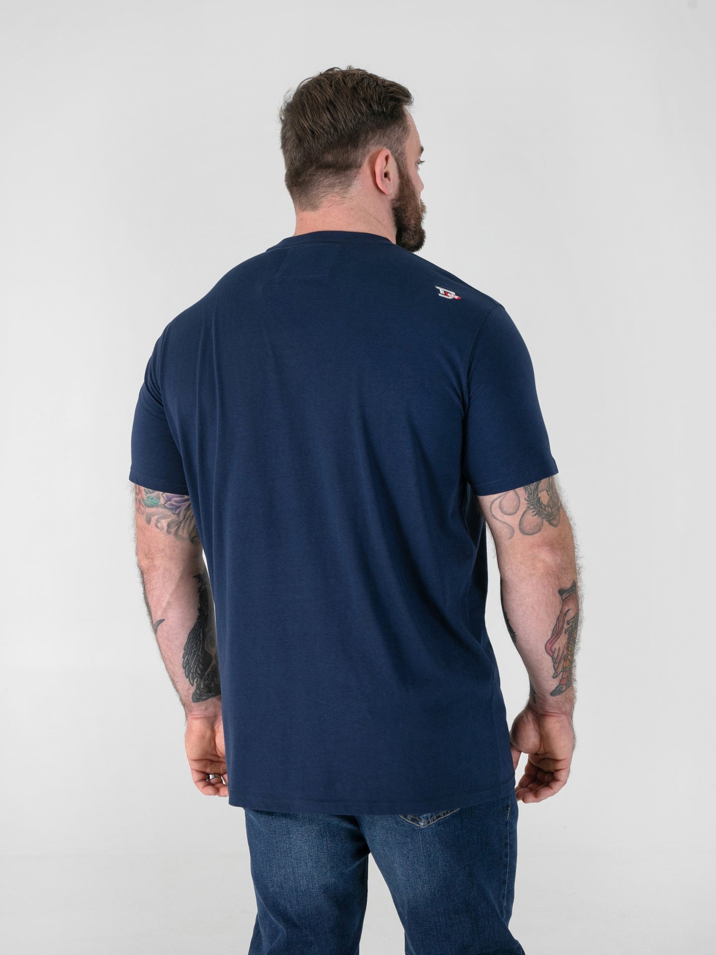 LINTON -D555 Navy Blue Tropical Skull Printed Crew Neck T-Shirt