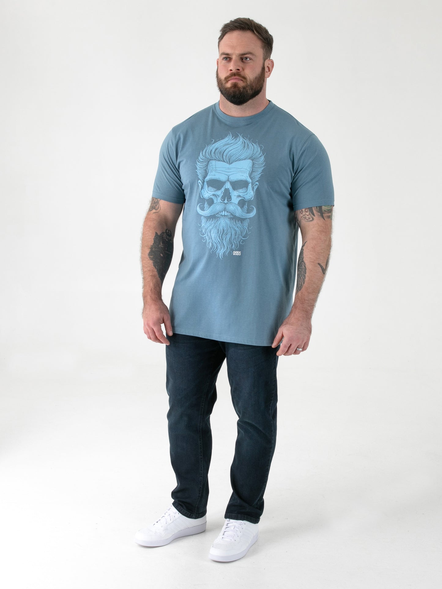 MILLER -D555 Light Teal Bearded Skull Printed Crew Neck T-Shirt