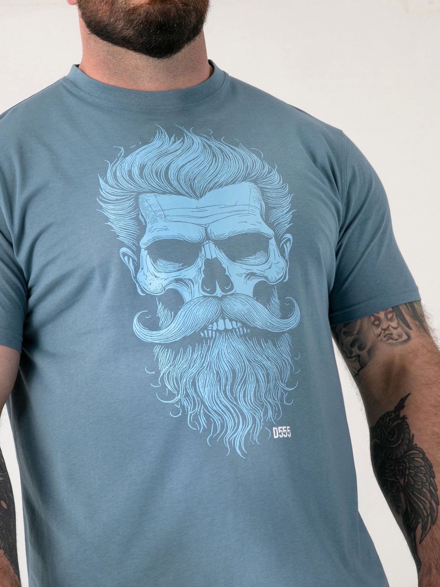 MILLER -D555 Light Teal Bearded Skull Printed Crew Neck T-Shirt