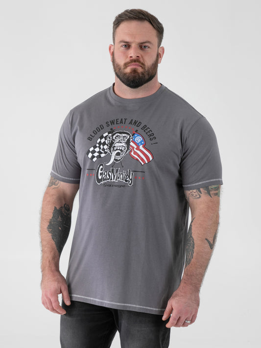 JASPER -D555 Grey Official Licensed Gas Monkey Printed Crew Neck T-Shirt