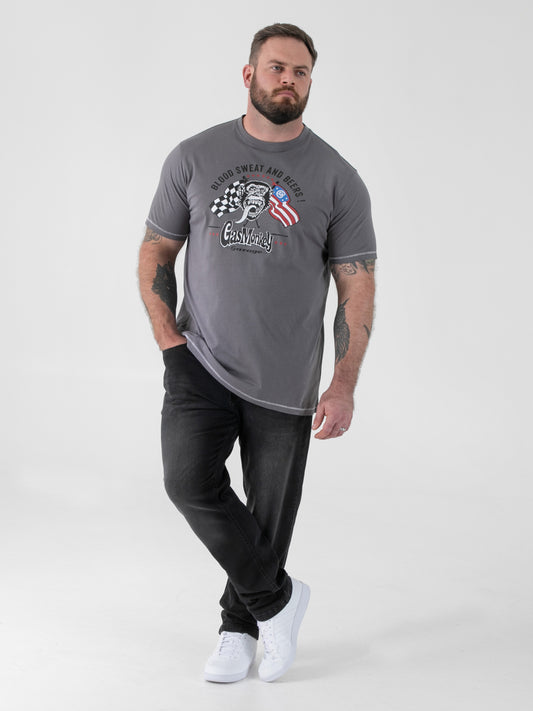 JASPER -D555 Grey Official Licensed Gas Monkey Printed Crew Neck T-Shirt