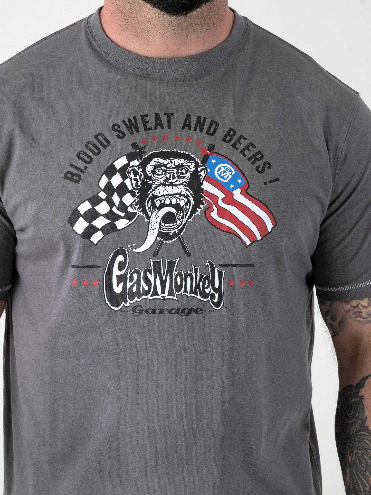 JASPER -D555 Grey Official Licensed Gas Monkey Printed Crew Neck T-Shirt