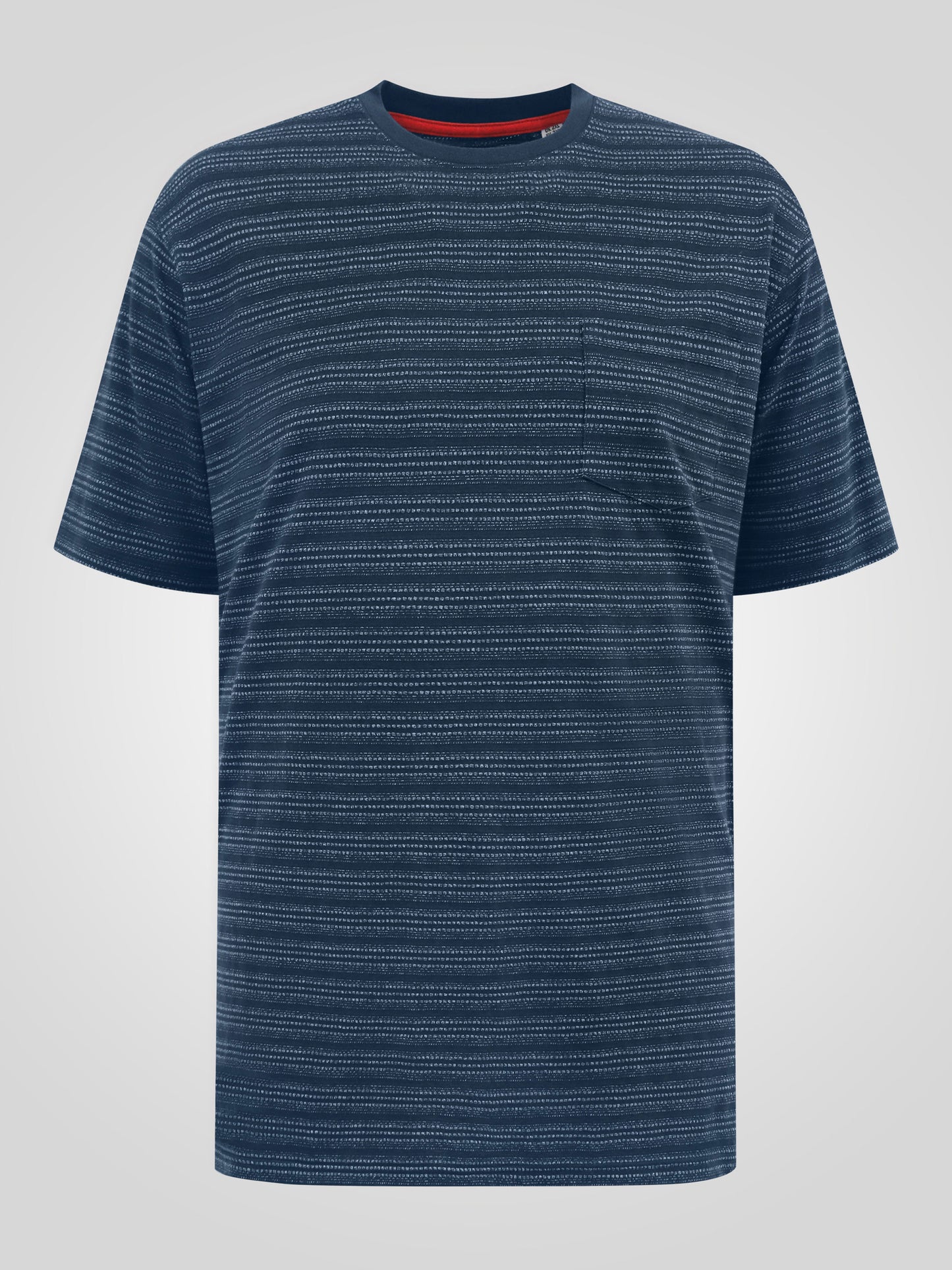 DINGLE 1 -D555 Navy Blue High Low Jacquard Crew Neck T-Shirt