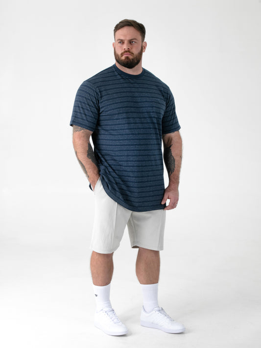 DINGLE 1 -D555 Navy Blue High Low Jacquard Crew Neck T-Shirt