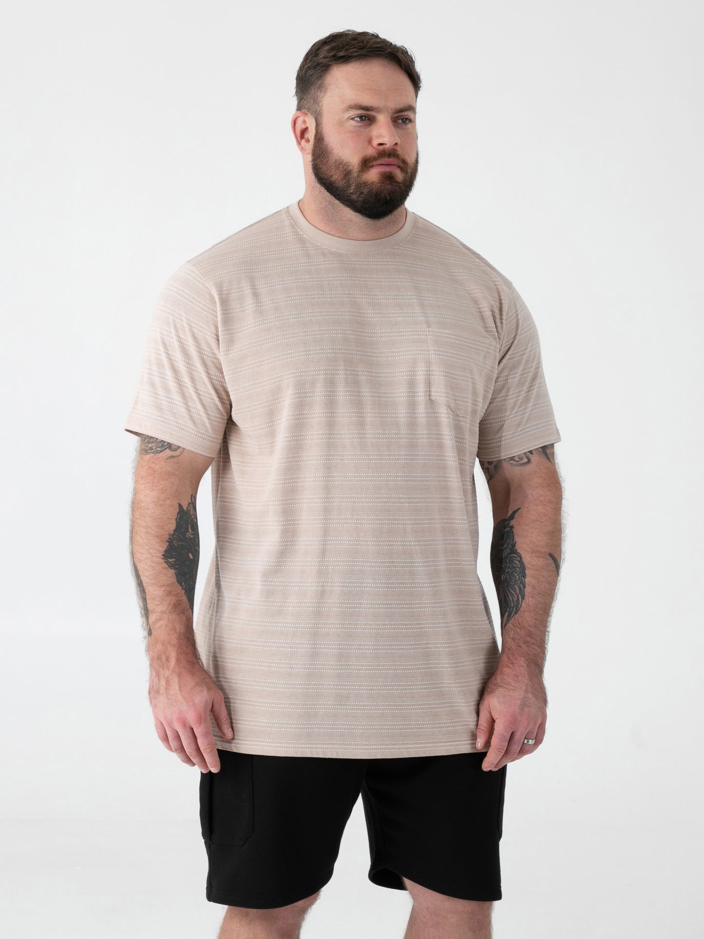 DINGLE 2 -D555 Stone High Low Jacquard Crew Neck T-Shirt