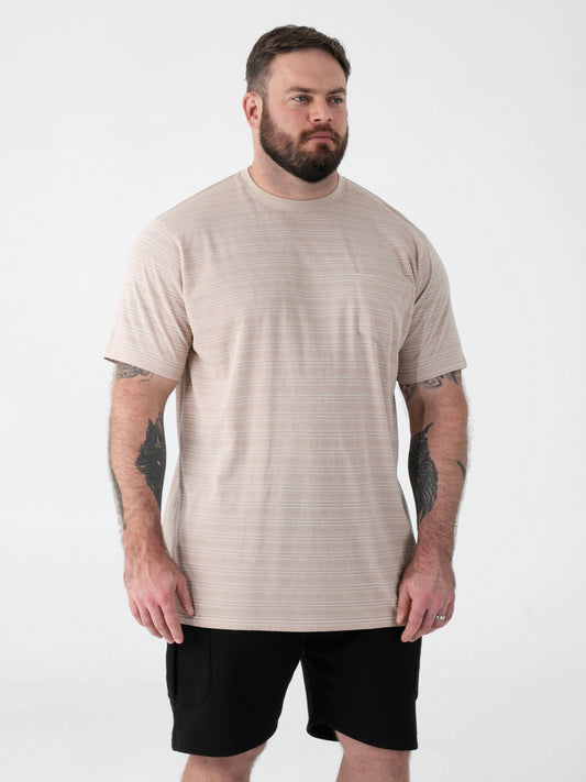 DINGLE 2 -D555 Stone High Low Jacquard Crew Neck T-Shirt