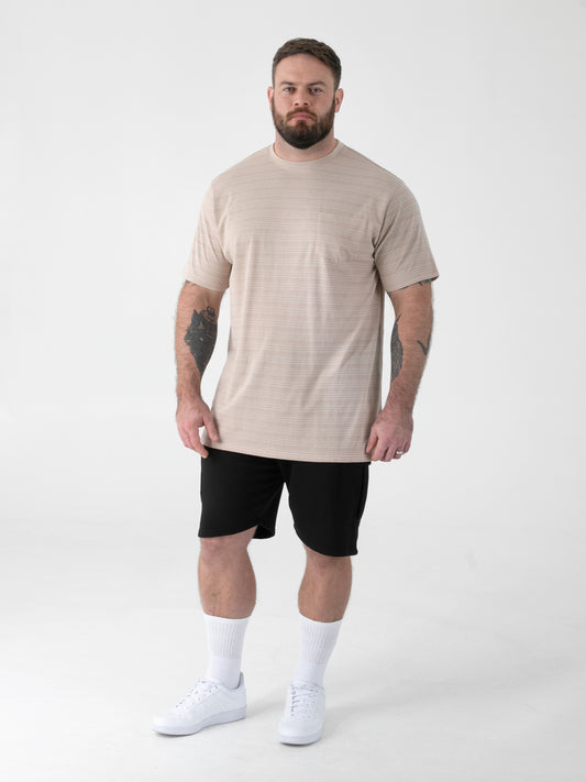 DINGLE 2 -D555 Stone High Low Jacquard Crew Neck T-Shirt