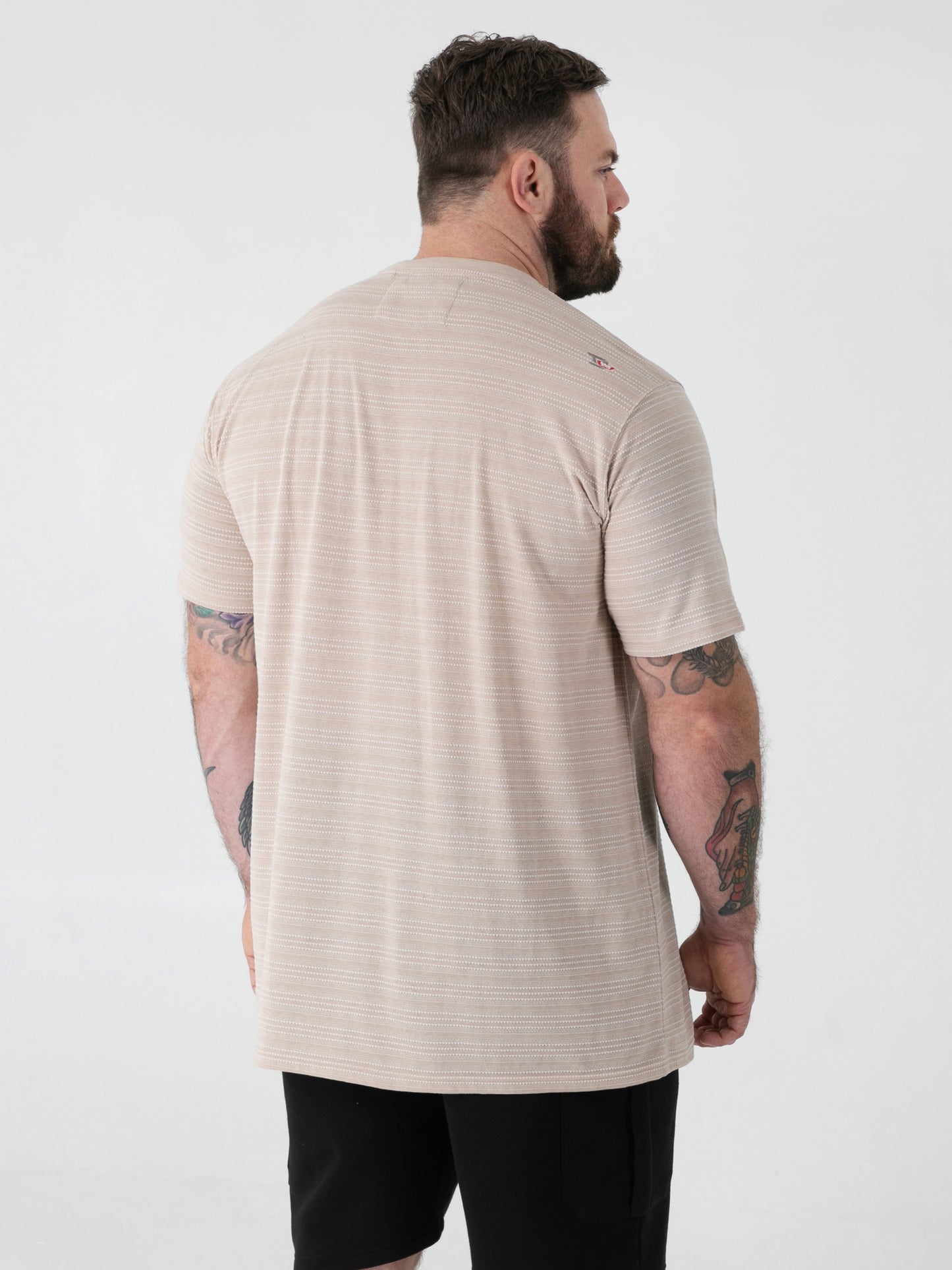 DINGLE 2 -D555 Stone High Low Jacquard Crew Neck T-Shirt