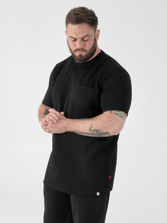 CHATTAN -D555 Black Stretch Jacquard Crew Neck T-Shirt