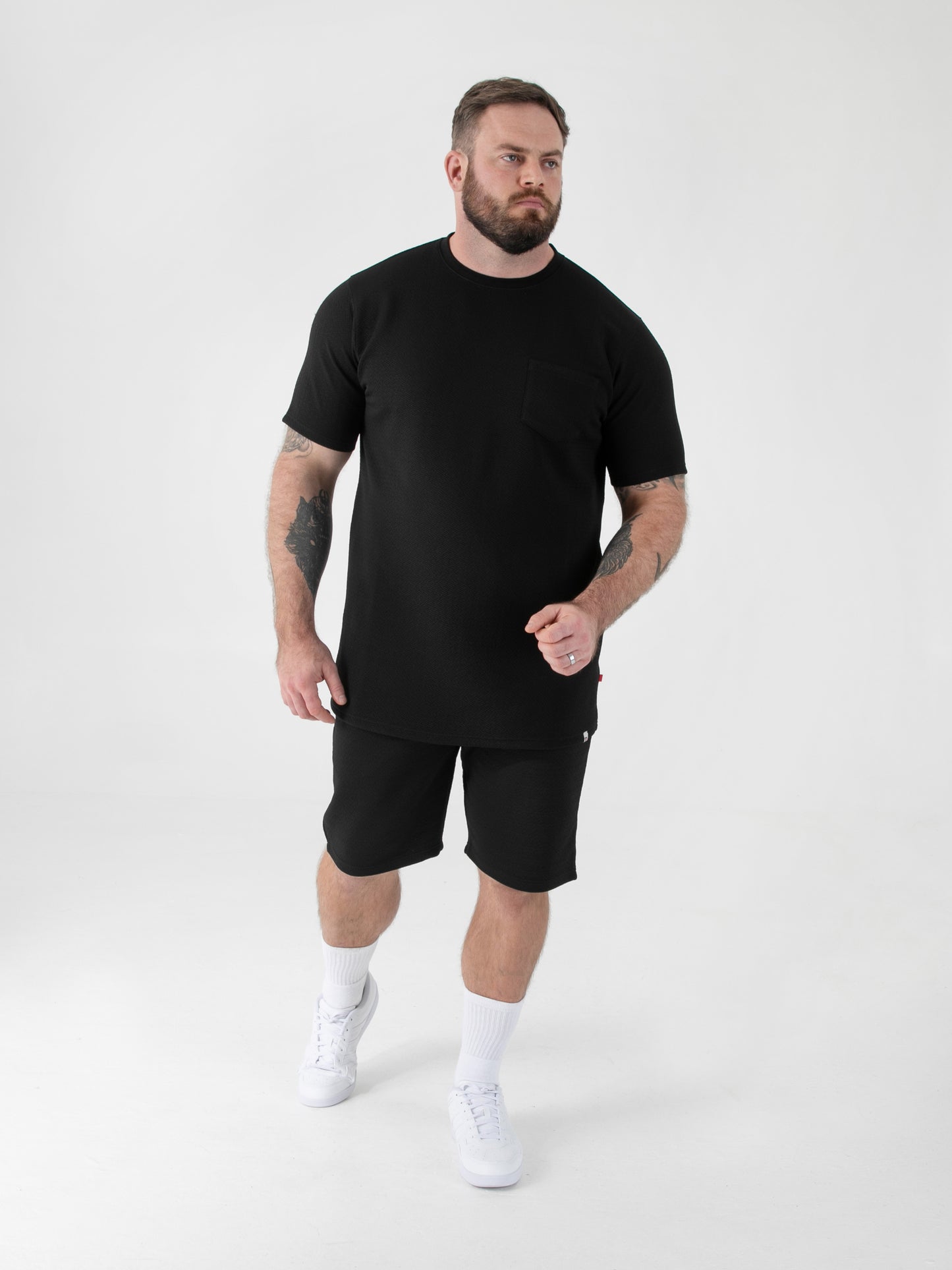CHATTAN -D555 Black Stretch Jacquard Crew Neck T-Shirt