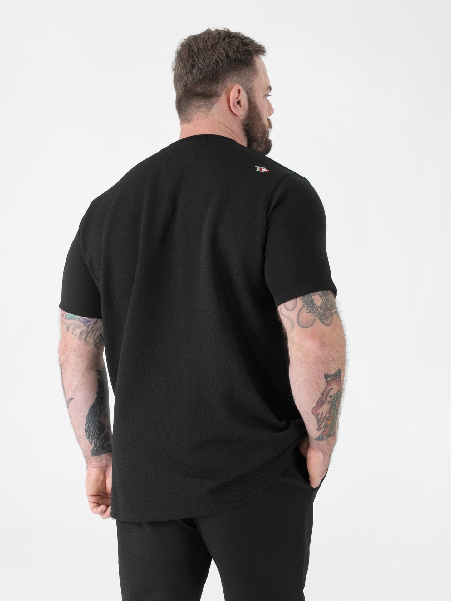 CHATTAN -D555 Black Stretch Jacquard Crew Neck T-Shirt