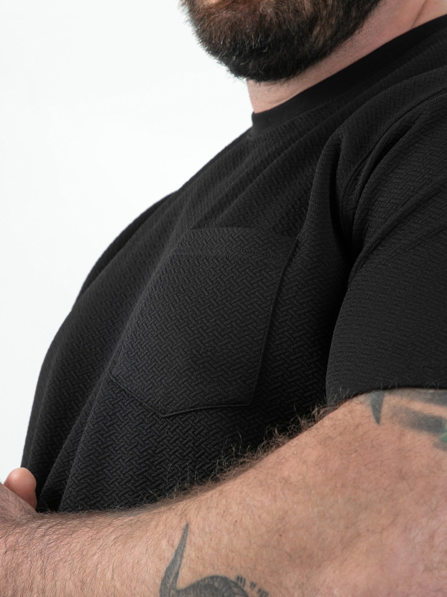 CHATTAN -D555 Black Stretch Jacquard Crew Neck T-Shirt