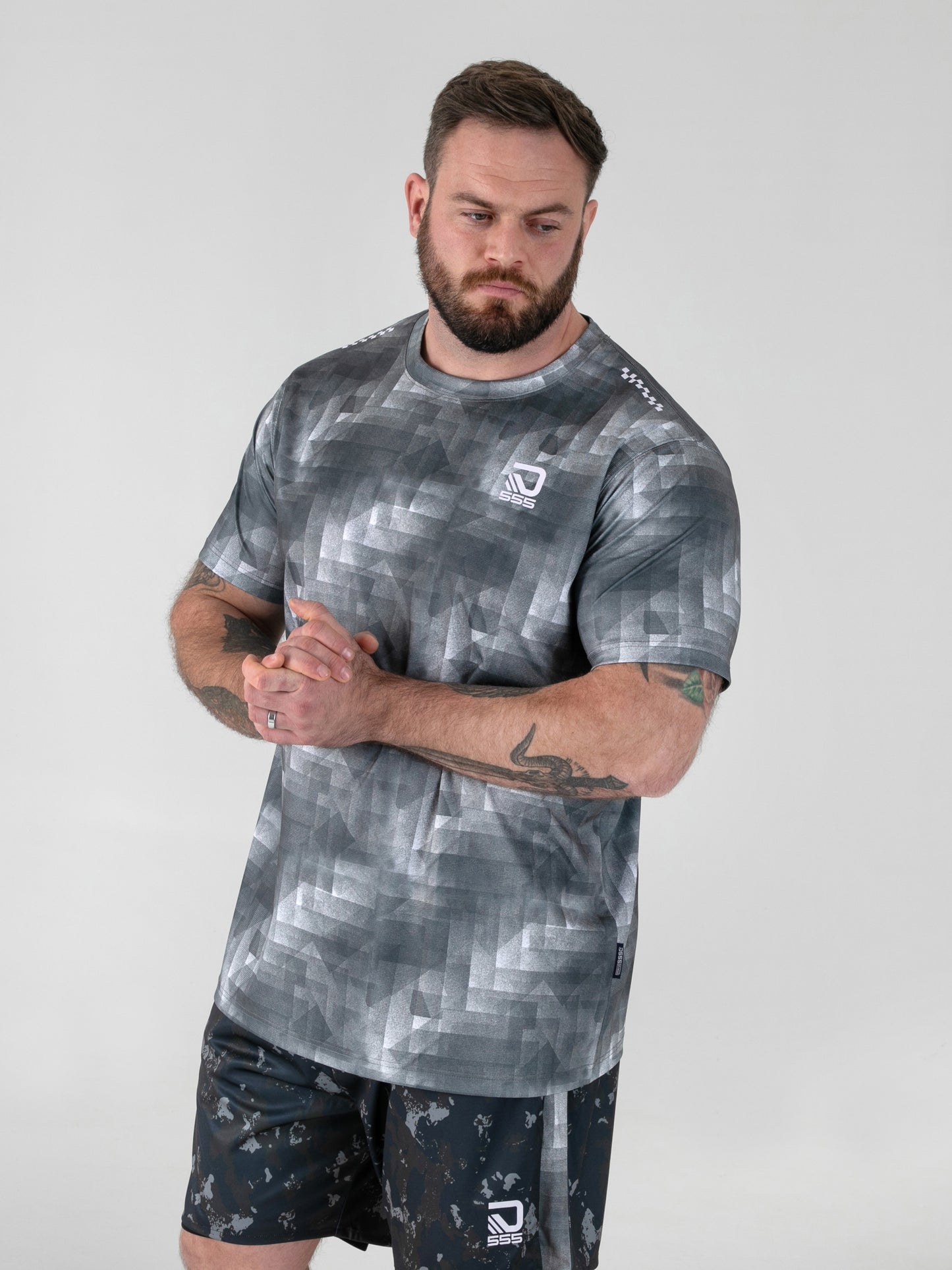 WATSON -D555 Grey Dry Wear Light Weight AOP Crew Neck T-Shirt