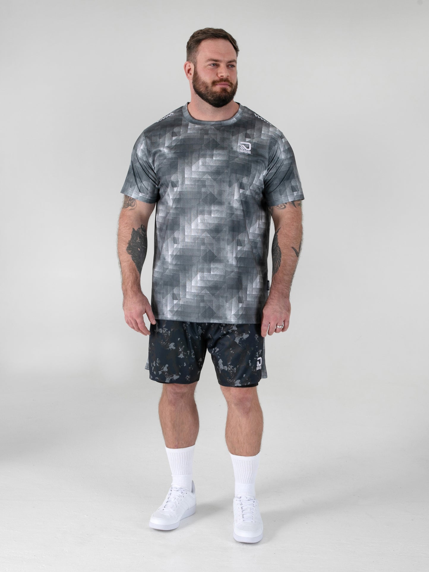WATSON -D555 Grey Dry Wear Light Weight AOP Crew Neck T-Shirt
