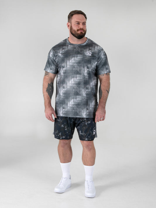 WATSON -D555 Grey Dry Wear Light Weight AOP Crew Neck T-Shirt