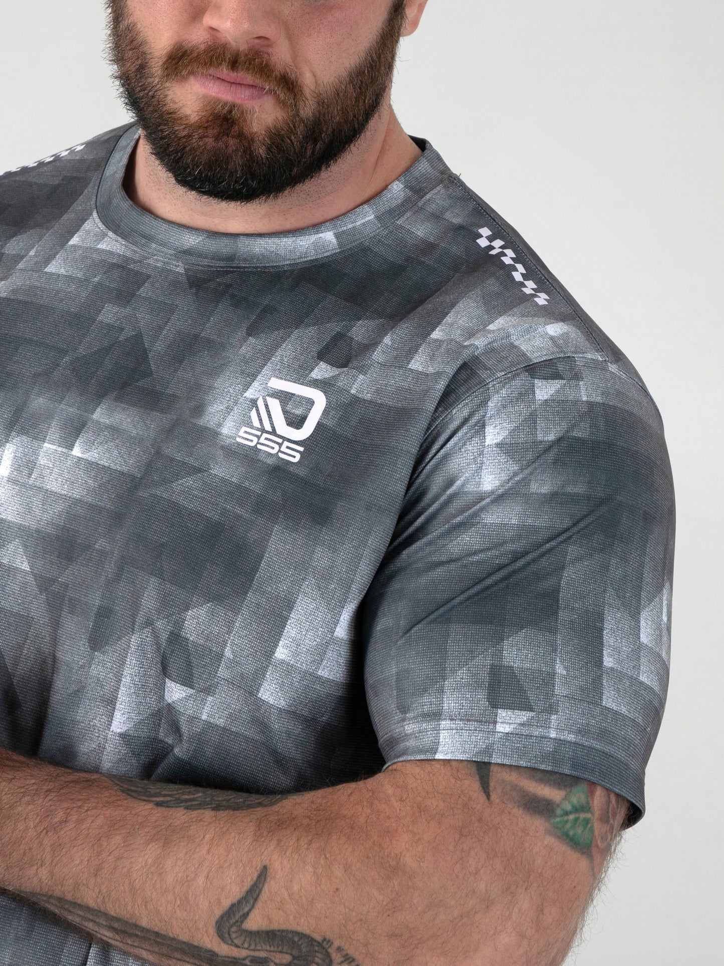 WATSON -D555 Grey Dry Wear Light Weight AOP Crew Neck T-Shirt