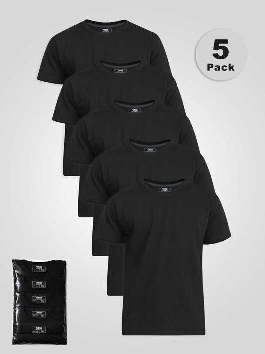 SMARTLY1-D555 Black Five Pack Combed Cotton Crew Neck T-Shirt