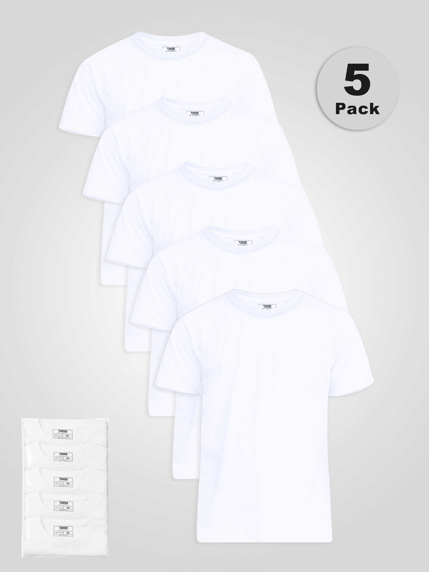 SMARTLY 2-D555 White Five Pack Combed Cotton Crew Neck T-Shirt