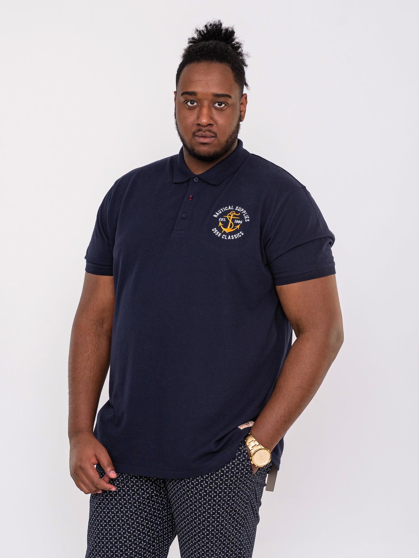 JEFFERSON -D555 Navy Blue D555 Short Sleeve Pique Polo Shirt with Embroidery