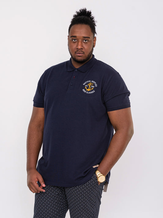 JEFFERSON -D555 Navy Blue D555 Short Sleeve Pique Polo Shirt with Embroidery