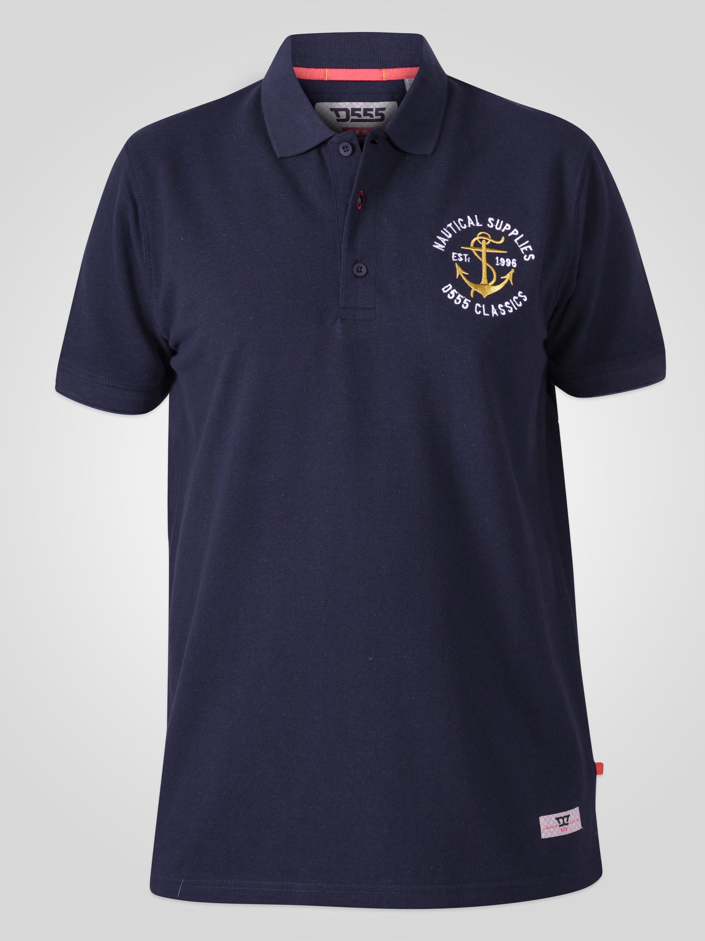 JEFFERSON -D555 Navy Blue D555 Short Sleeve Pique Polo Shirt with Embroidery
