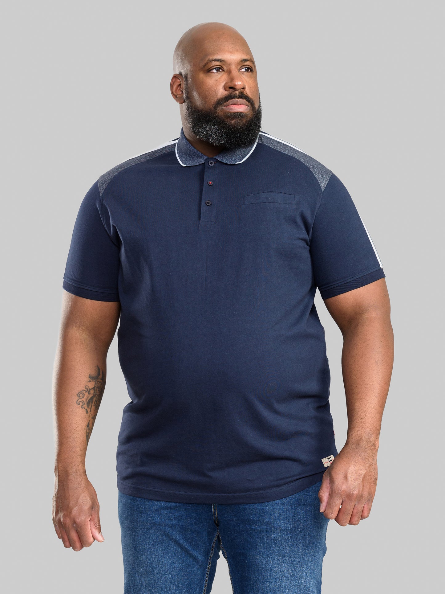 BURGATE -D555 Navy Blue Cut and Sew Jersey Polo Shirt with Tipped Collar