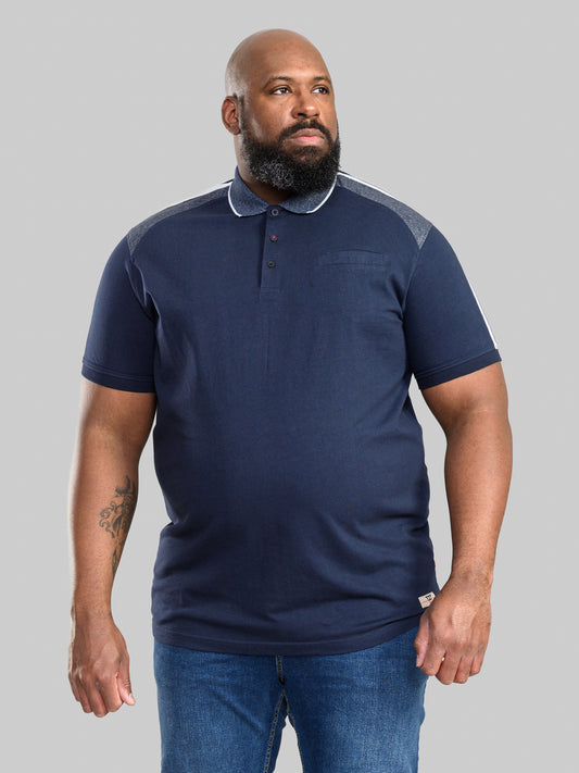 BURGATE -D555 Navy Blue Cut and Sew Jersey Polo Shirt with Tipped Collar