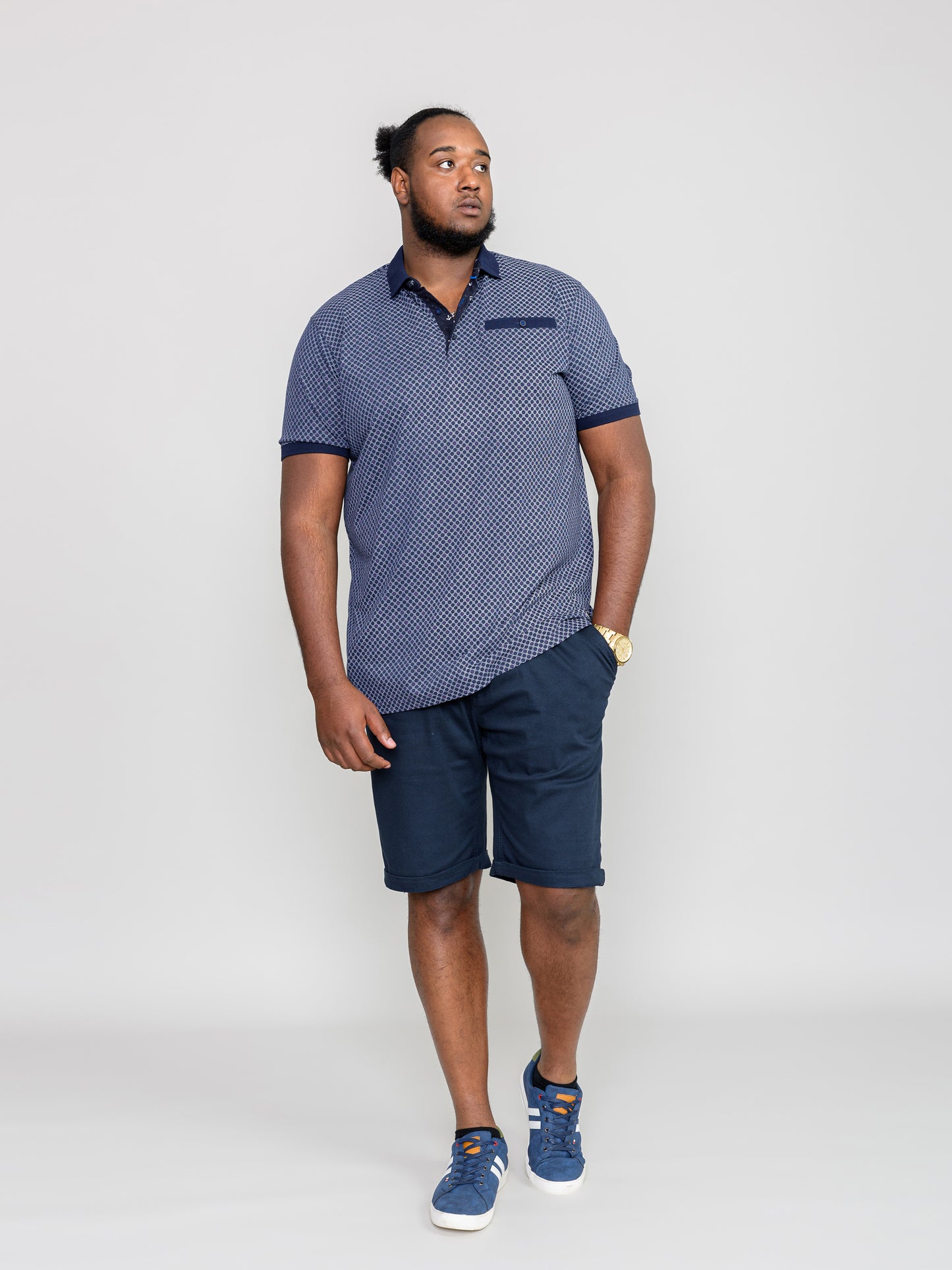 AXFORD -D555 Navy Blue All Over Print Jersey Polo Shirt with Chest Pocket