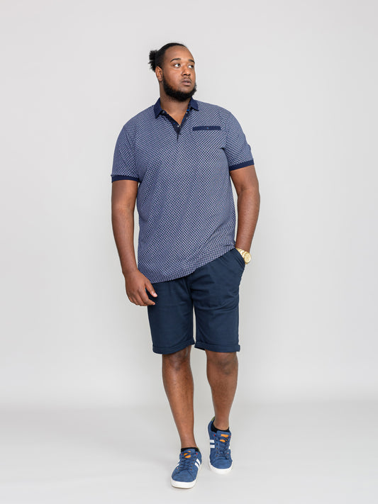 AXFORD -D555 Navy Blue All Over Print Jersey Polo Shirt with Chest Pocket