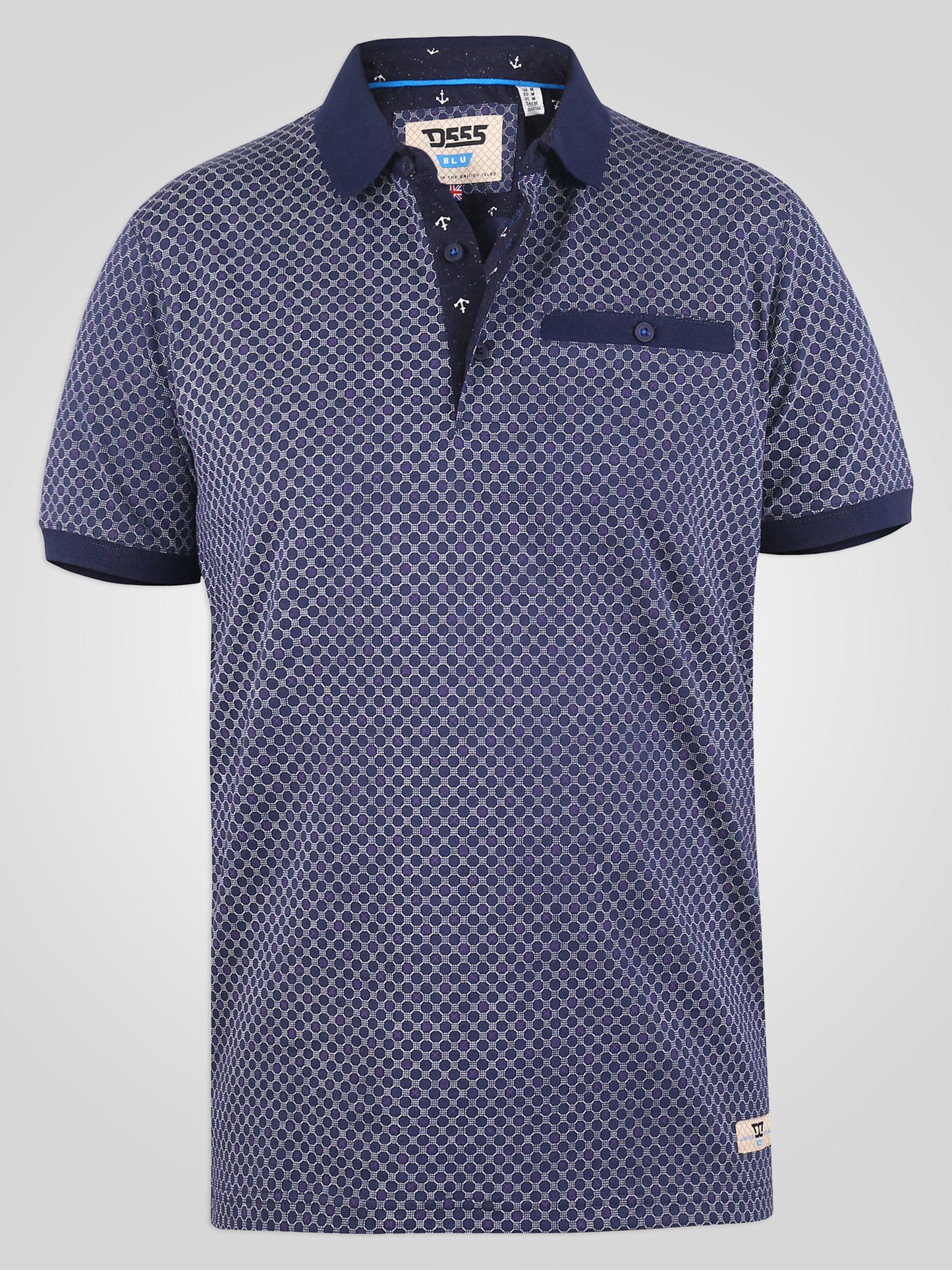 AXFORD -D555 Navy Blue All Over Print Jersey Polo Shirt with Chest Pocket