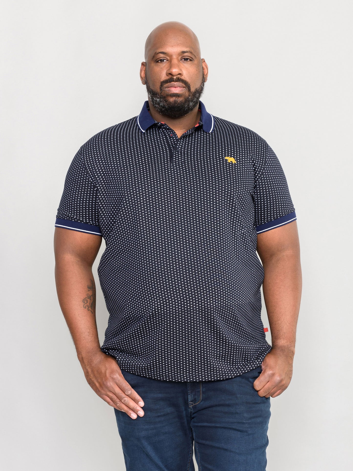 BATTERSEA -D555 Navy Blue All Over Print Polo Shirt with Chest Embroidery