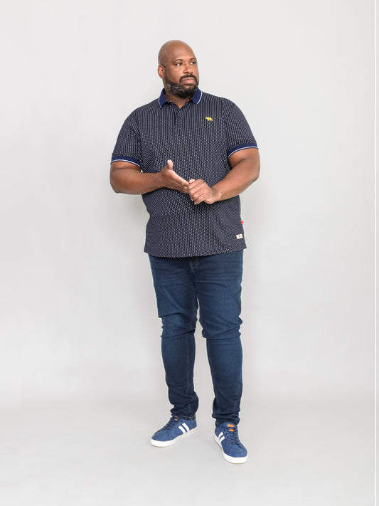 BATTERSEA -D555 Navy Blue All Over Print Polo Shirt with Chest Embroidery