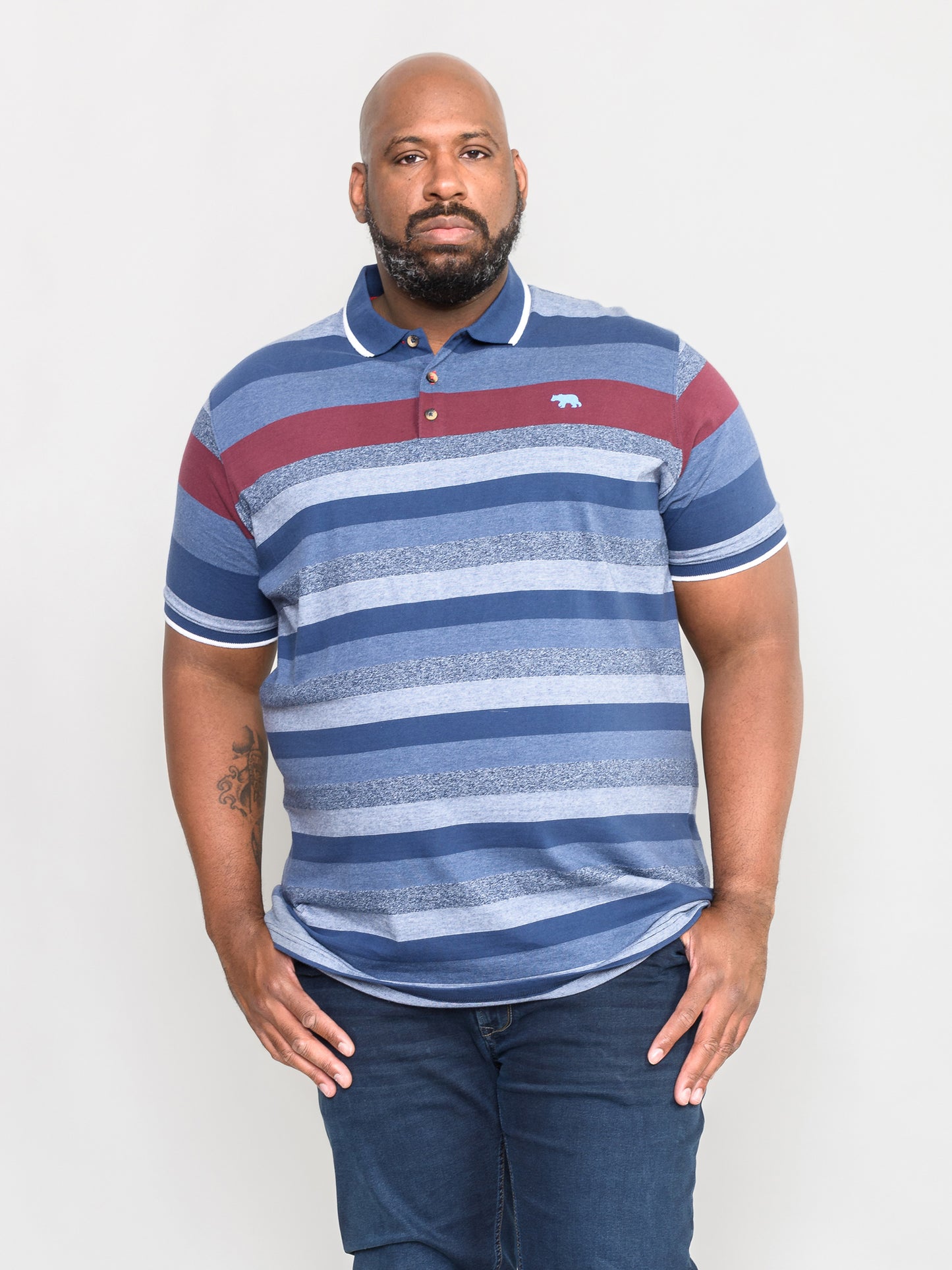 KNIGHTSBRIDGE -D555 Blue Stripe Yarn Dyed Jacquard Stripe Polo with Embroidery
