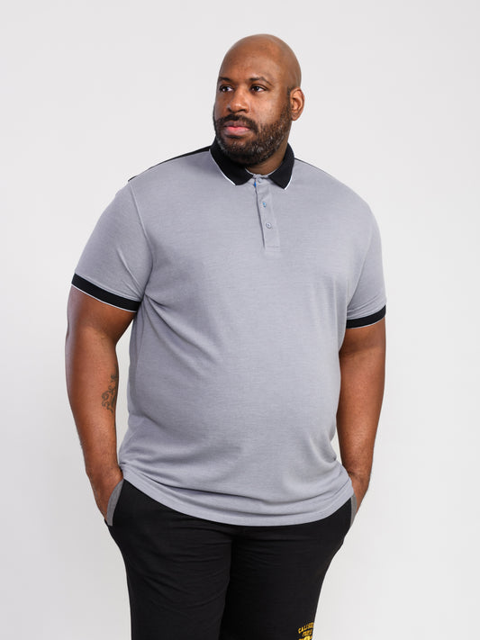 PRINSTEAD -D555 Grey/Black Pique Polo Shirt with Ribbed Collar and Cuff