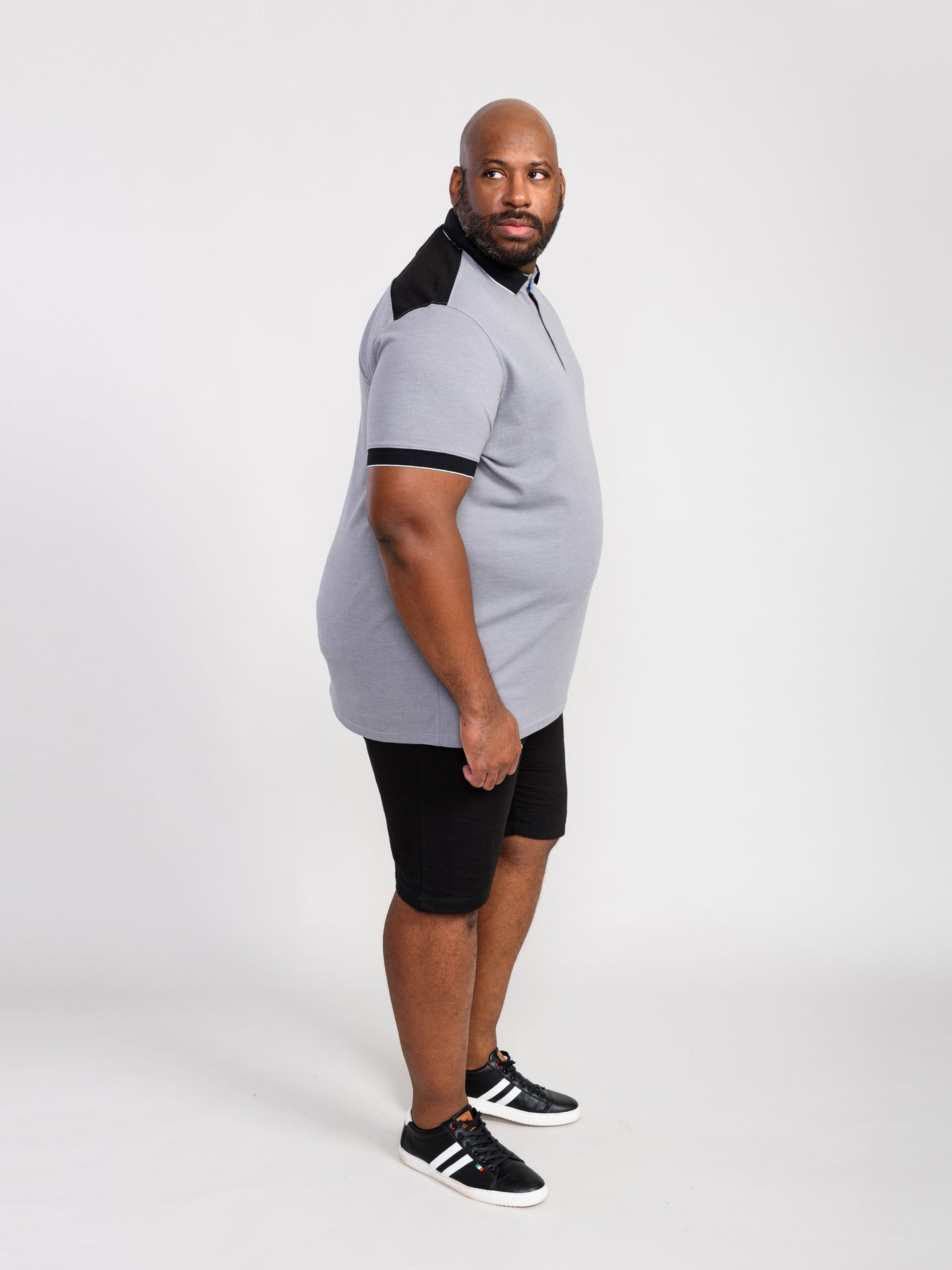 PRINSTEAD -D555 Grey/Black Pique Polo Shirt with Ribbed Collar and Cuff