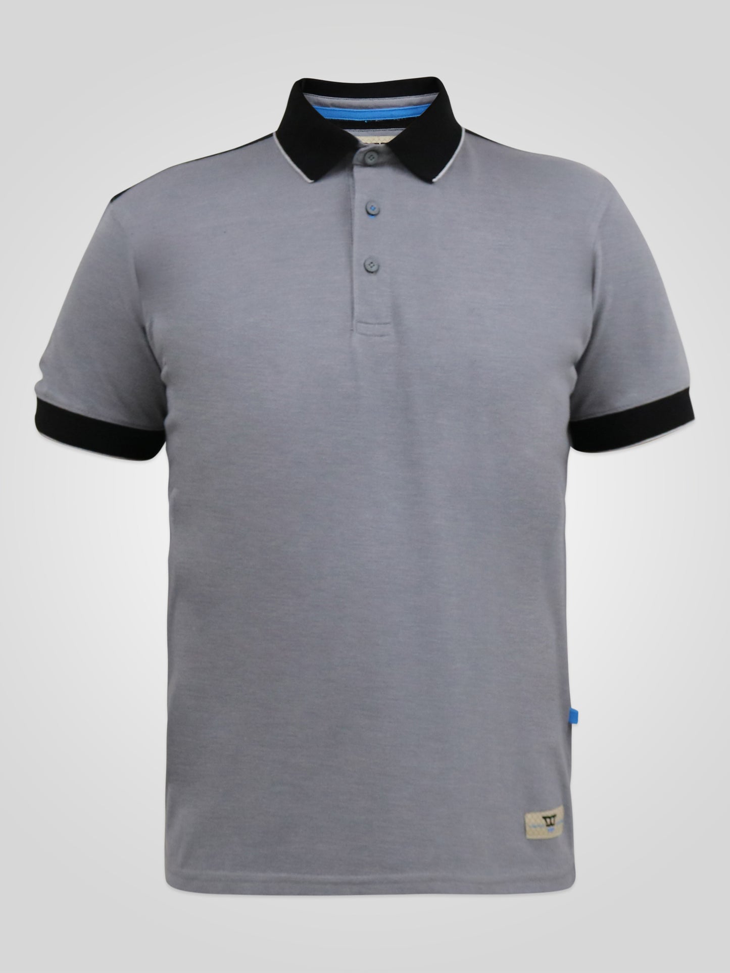 PRINSTEAD -D555 Grey/Black Pique Polo Shirt with Ribbed Collar and Cuff