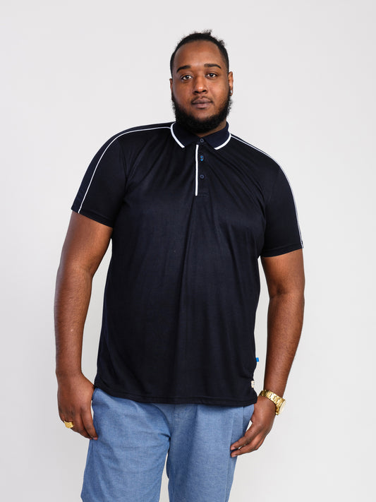 SUSSEX -D555 Dark Navy Blue Jersey Polo Shirt with Piping Detail