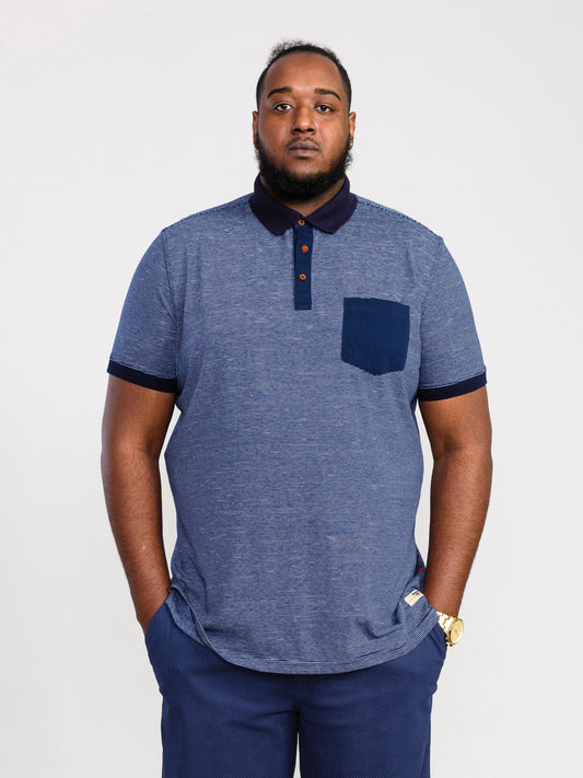 OXLEY -D555 Navy Blue Fine Stripe Jersey Polo Shirt with Patch Pocket
