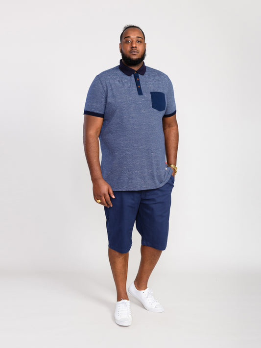 OXLEY -D555 Navy Blue Fine Stripe Jersey Polo Shirt with Patch Pocket
