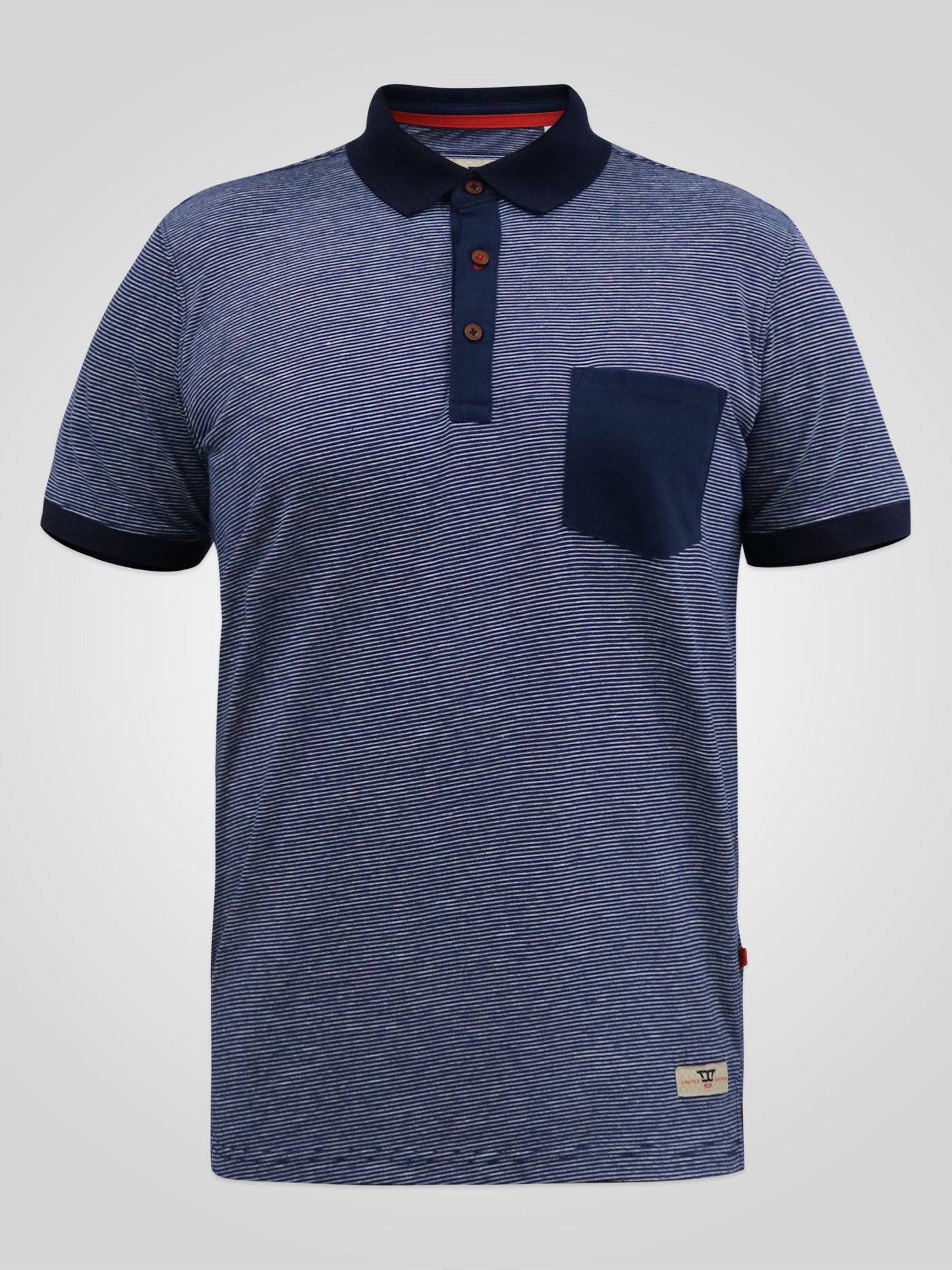 OXLEY -D555 Navy Blue Fine Stripe Jersey Polo Shirt with Patch Pocket