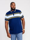PELDON -D555 Denim Blue Marl Chest Stripe Jersey Polo Shirt