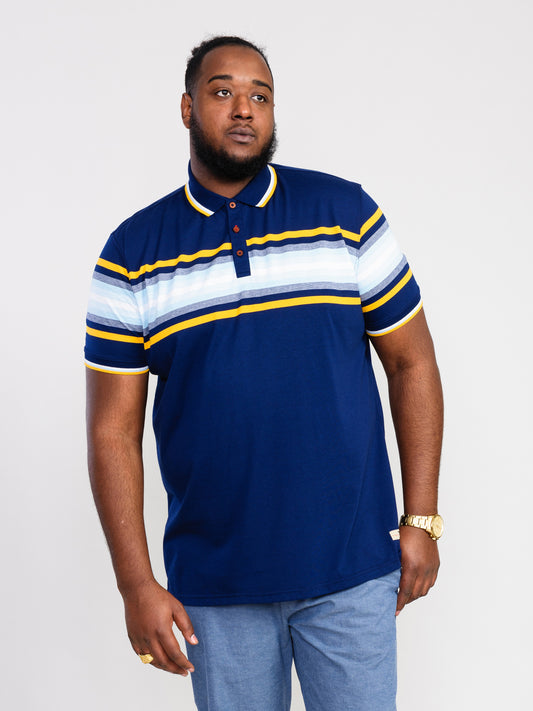 PELDON -D555 Denim Blue Marl Chest Stripe Jersey Polo Shirt