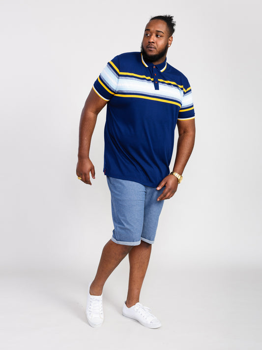 PELDON -D555 Denim Blue Marl Chest Stripe Jersey Polo Shirt