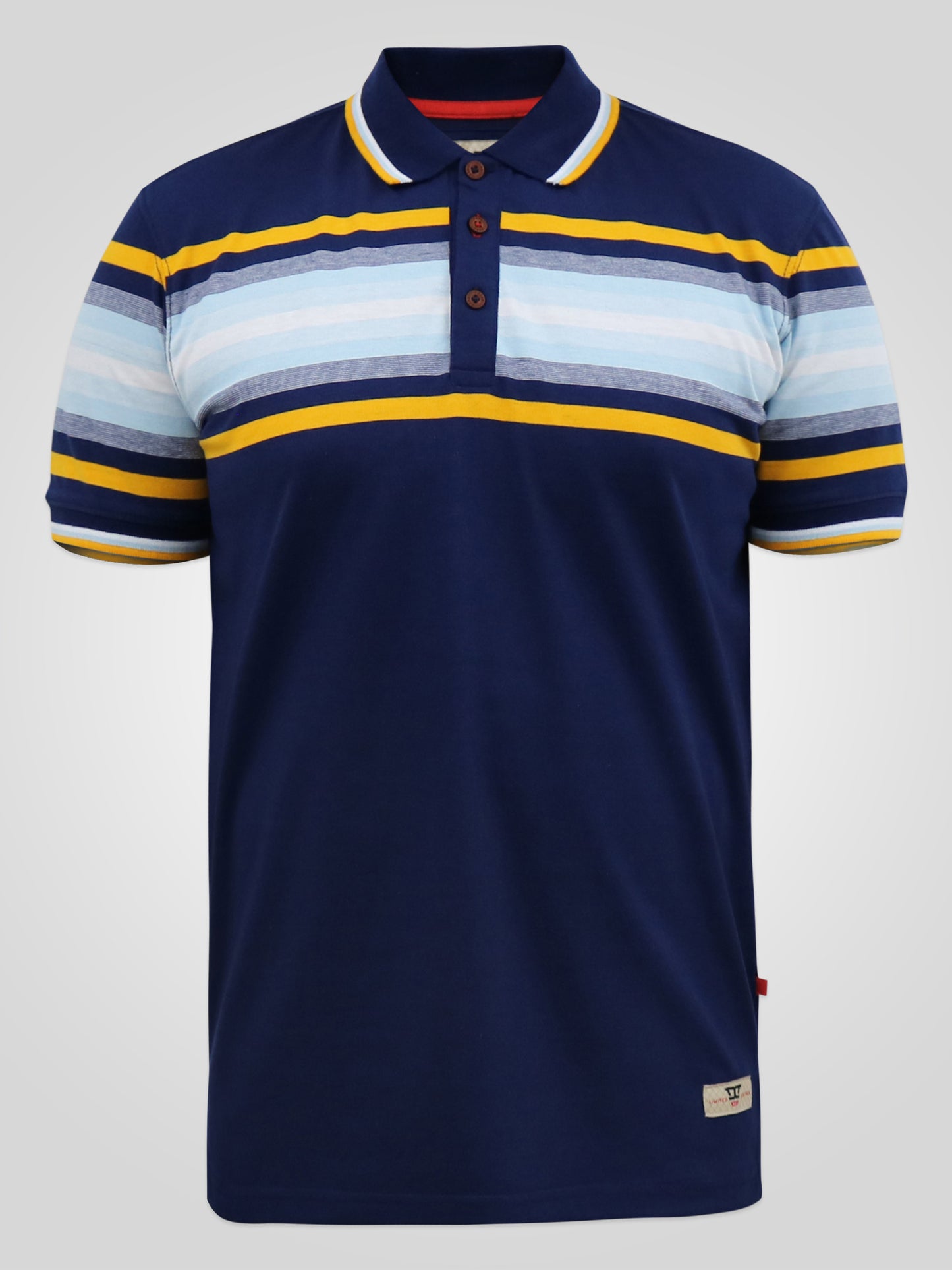 PELDON -D555 Denim Blue Marl Chest Stripe Jersey Polo Shirt