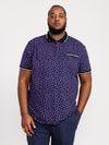 ROVER -D555 Dark Navy Blue Melon Printed Polo Shirt with Ribbed Collar Cuffs