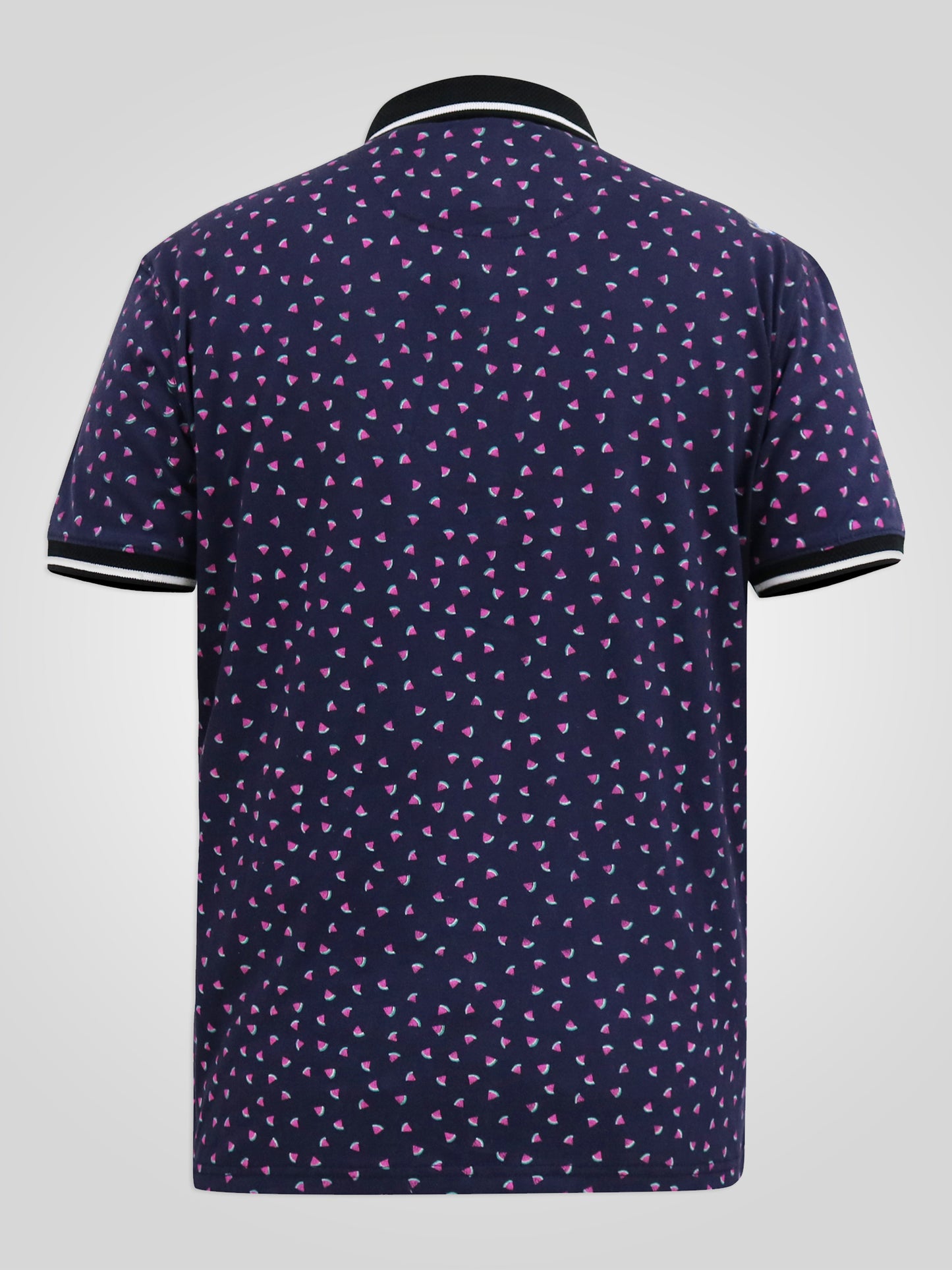 ROVER -D555 Dark Navy Blue Melon Printed Polo Shirt with Ribbed Collar Cuffs
