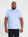 TALBOT -D555 Blue Pique Polo Shirt with Jacquard Collar Cuffs and Pocket Opening