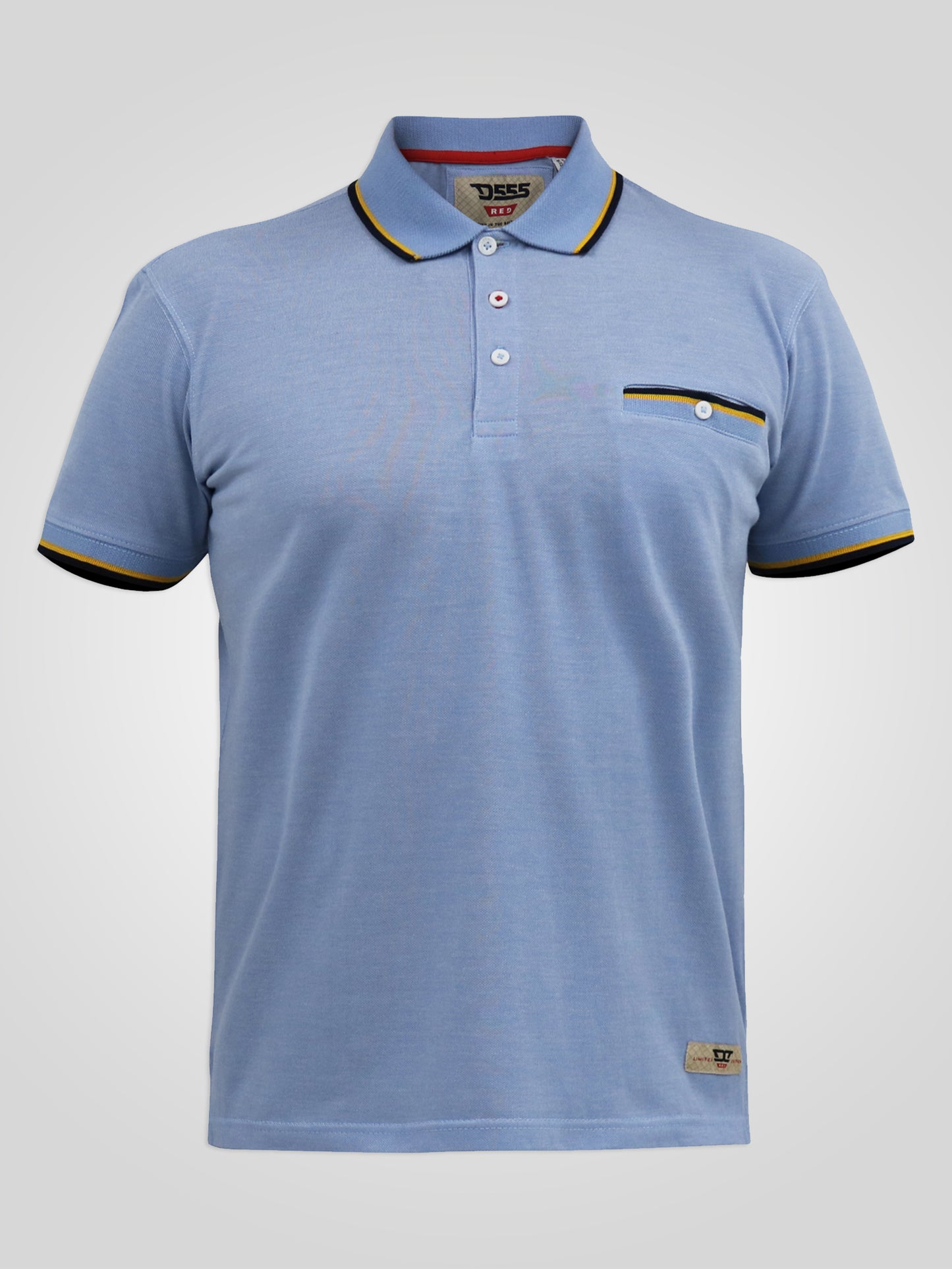 TALBOT -D555 Blue Pique Polo Shirt with Jacquard Collar Cuffs and Pocket Opening