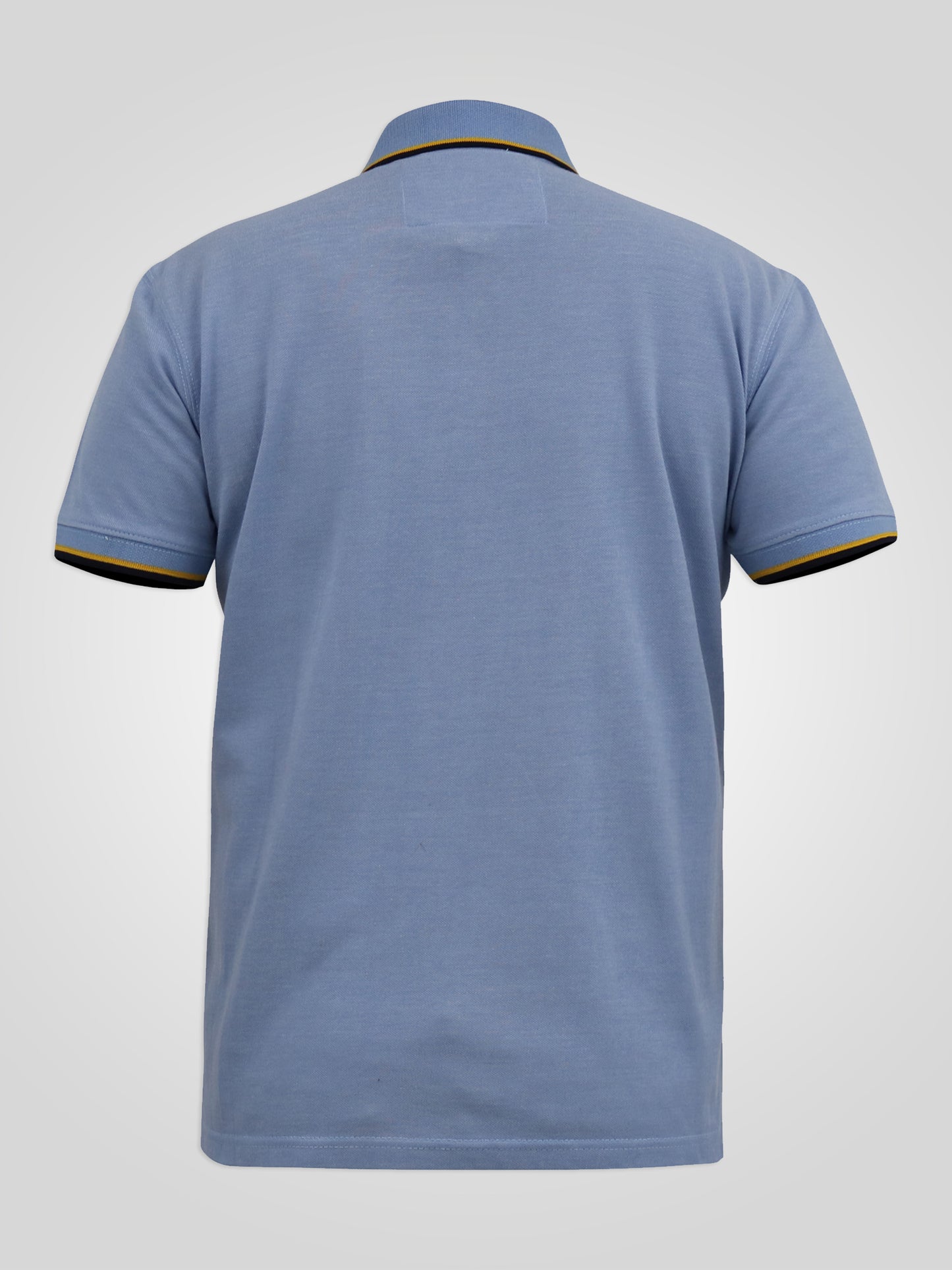 TALBOT -D555 Blue Pique Polo Shirt with Jacquard Collar Cuffs and Pocket Opening