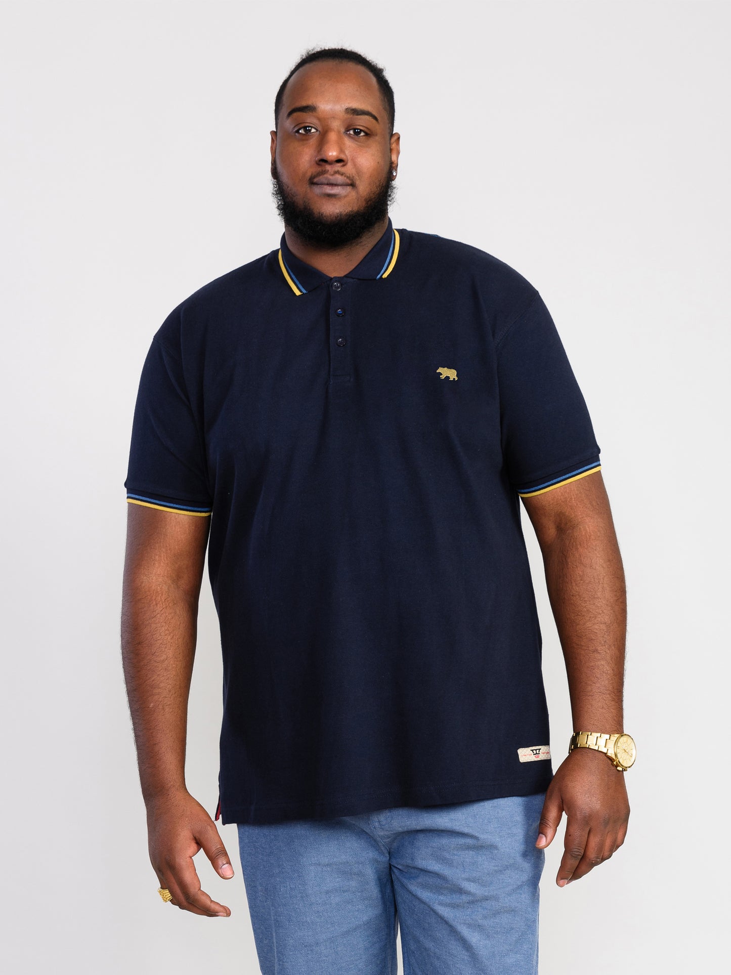 HAMFORD 1 -D555 Dark Navy Blue Pique Polo Shirt with 2 Colour Tipping